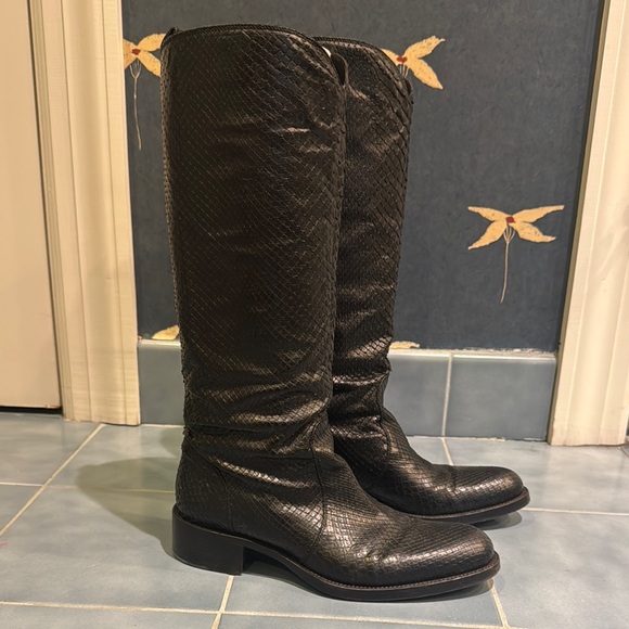 Sartore Black Snakeskin Knee-High Boots